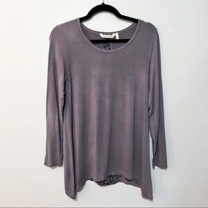 Soft Surroundings Gray Long Sleeve Top with Paisley Pattern on Back